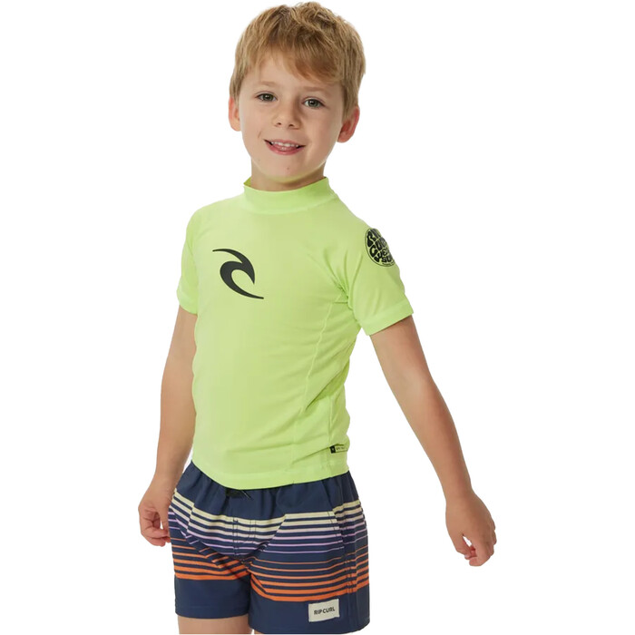 2024 Rip Curl Kleinkind Brand Wave UPF Short Sleeve Lycra Vest TNQTRV - Lime